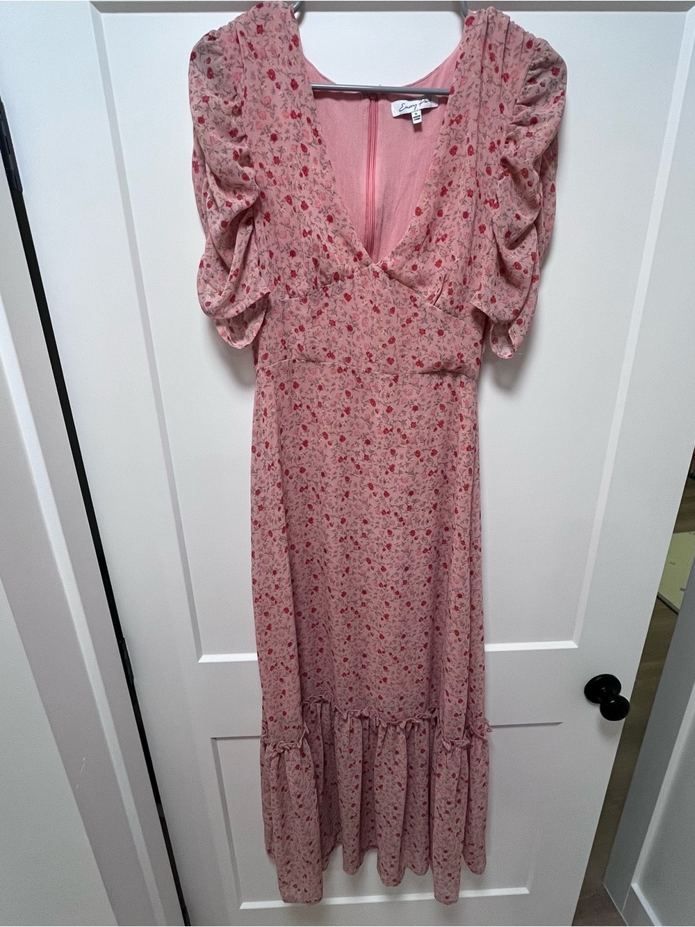 Emory Park Rose Pink Floral Puff-Sleeve Maxi Dress